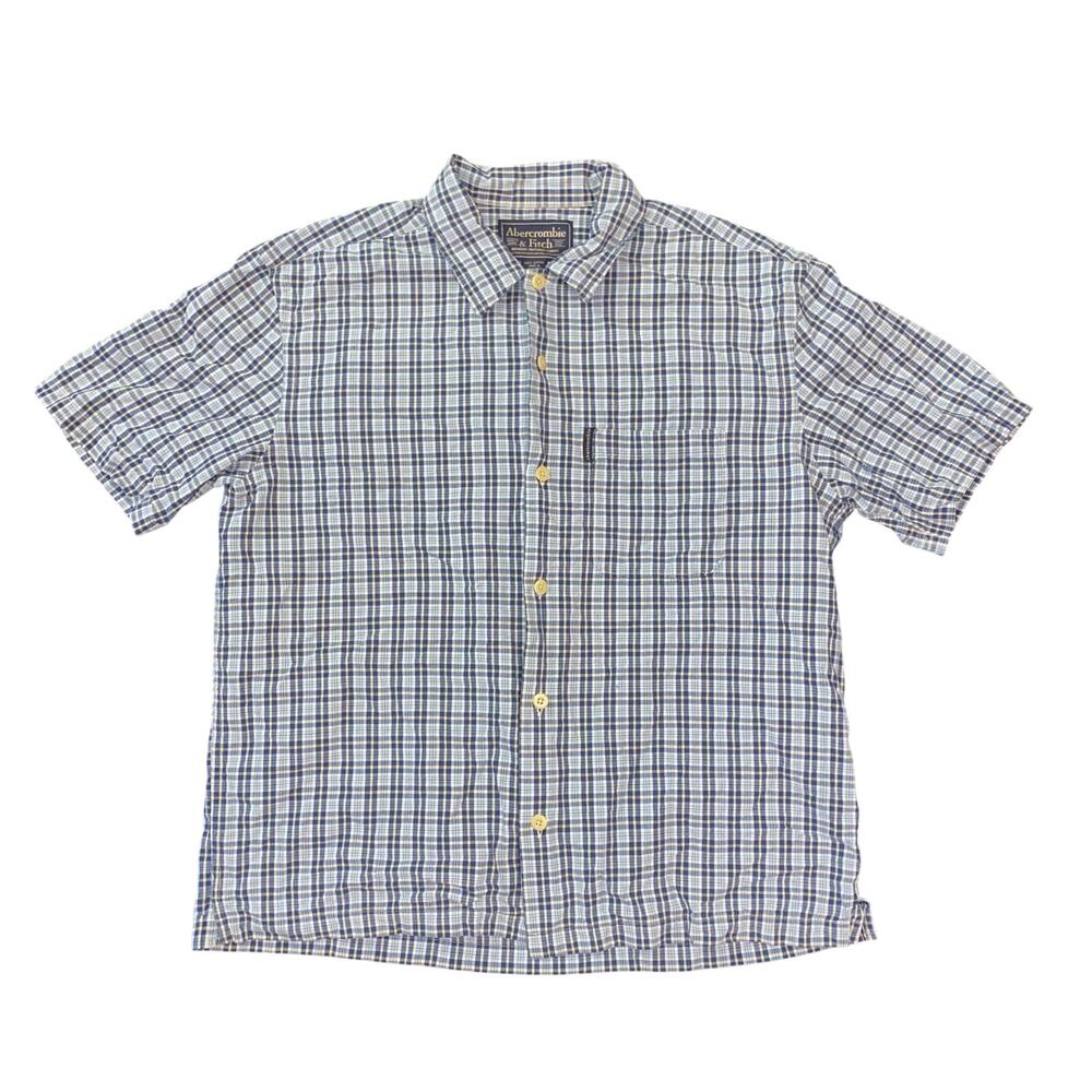 Vintage Abercrombie Fitch Blue Plaid Short Sleeve Button Up Mens Large 1990s Y2K